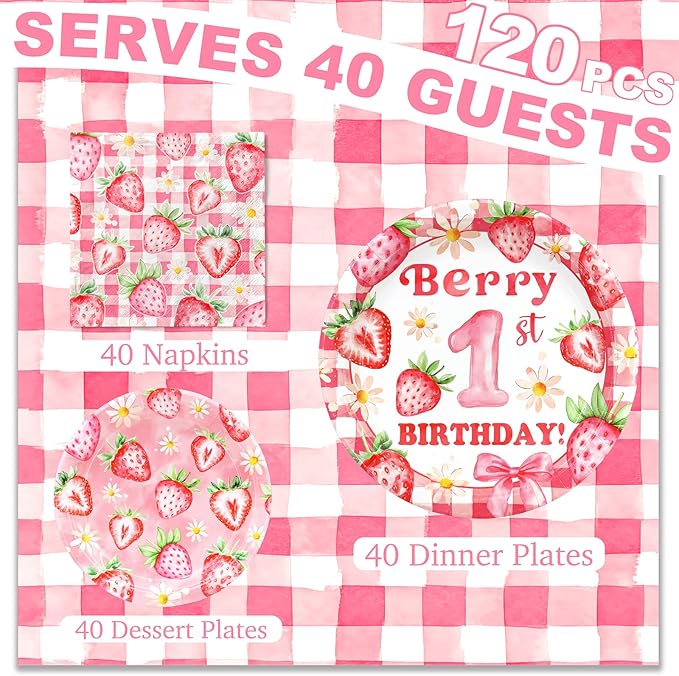 Berry First Birthday Party Supplies for 40 Guests Strawberry Plates