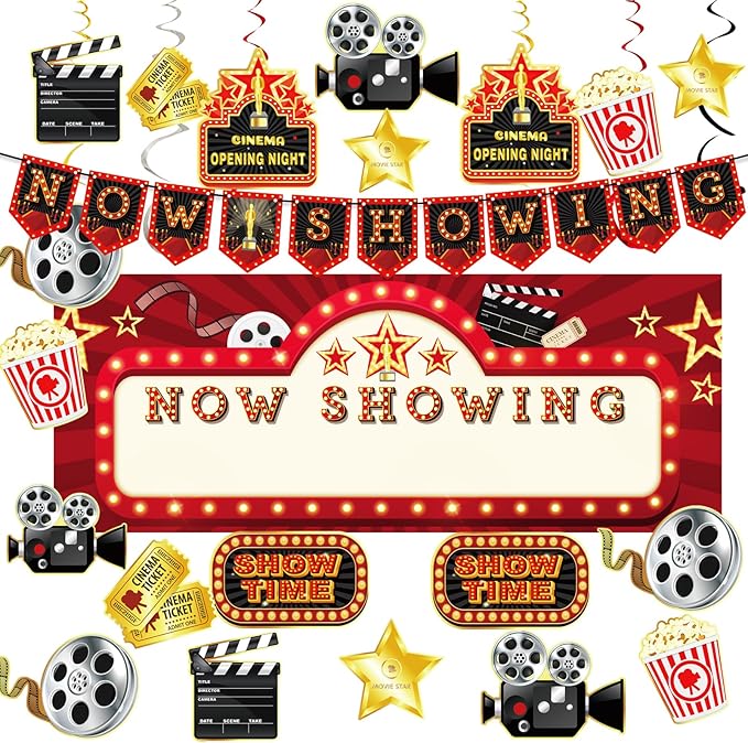 Movie Night Party Decorations Kit 60 Pcs Now Showing Banner Hanging