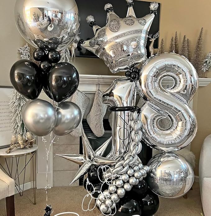 Black and Metallic Silver Balloons, 50PCS Black and Silver Balloons