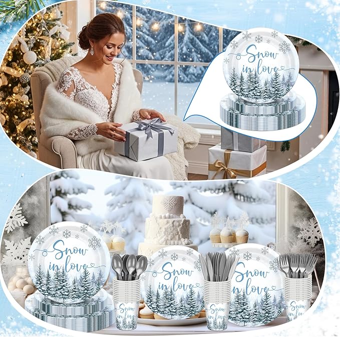 168 Pcs Snow in Love Bridal Shower Decorations Winter Snowflake