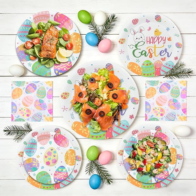 150PCS Easter Plates and Napkins Sets Disposable Easter Party
