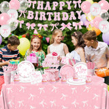 Pink Bow Birthday Party Supplies Serve 24, Coquette Birthday