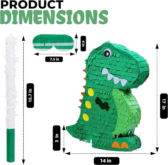 Dinosaur Pinata Bundle with a Blindfold and Bat 17x13x4 Inches