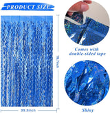 Blue Tinsel Foil Fringe Curtains Wavy Backdrop for Parties Sparkle