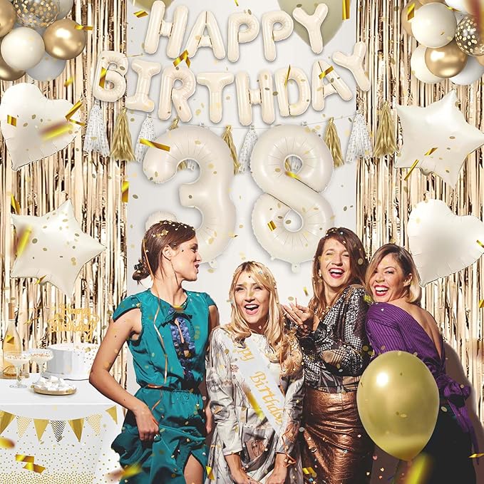 38th Birthday Decorations for Women, White and Gold 38 Boho Birthday