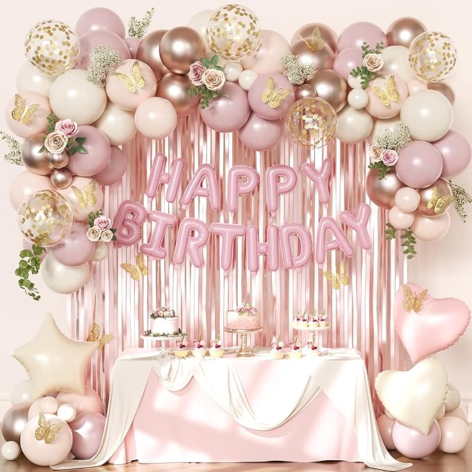 Dusty Pink and Gold Birthday Decorations for Women Girls Dusty Pink