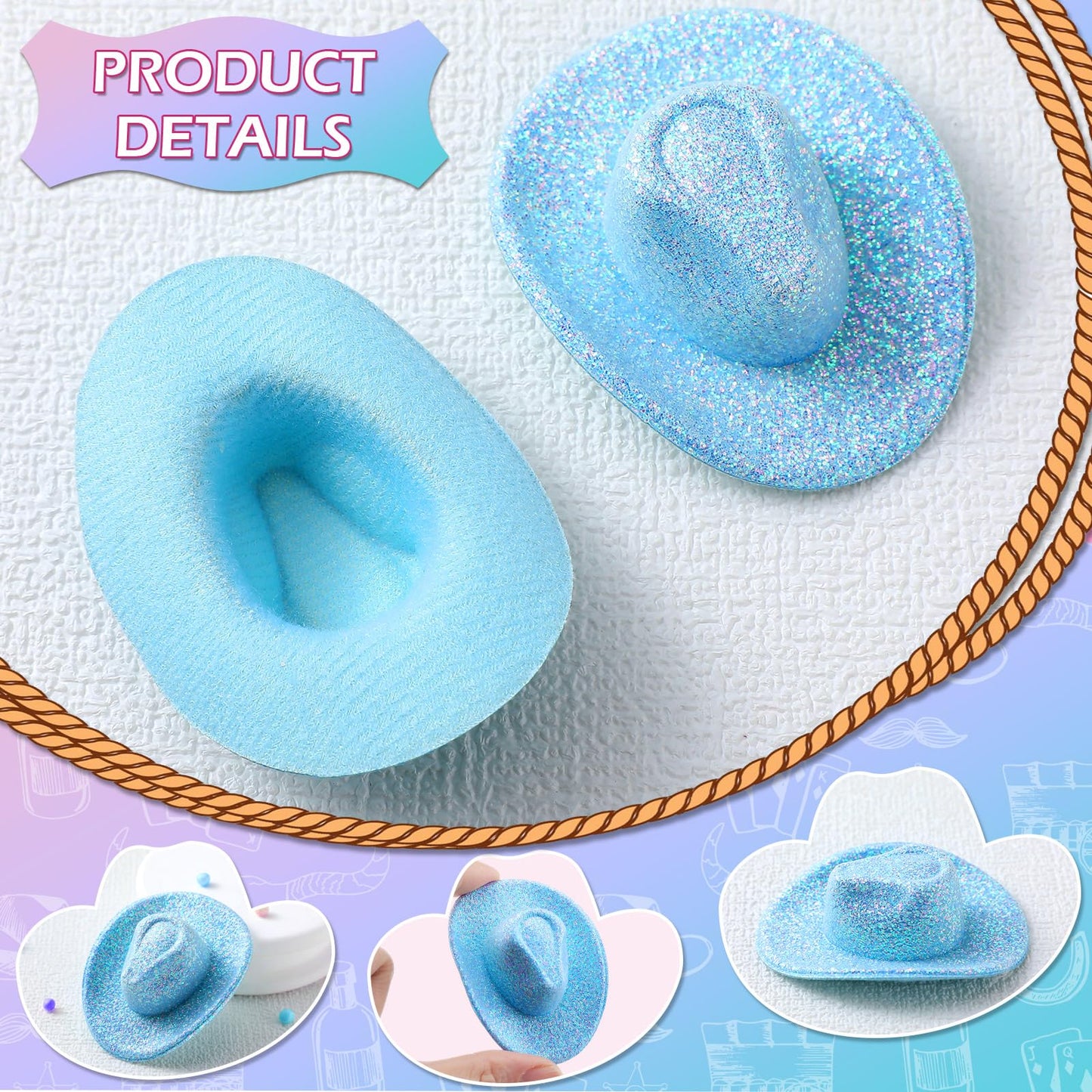 Vesici 20 Pcs Mini Cowgirl Hats Western Tiny Blue Boots Cowboy Shot
