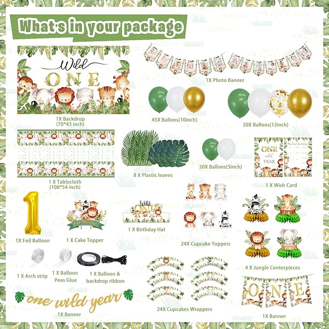 Wild One party Decorations 150 Pcs Jungle Animal Party Supplies