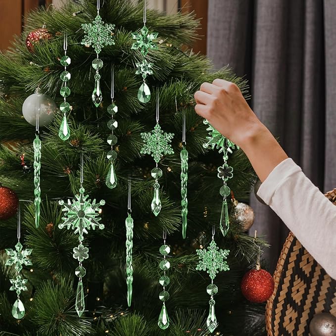 18pcs Crystal Christmas Ornaments for Christmas Tree Decorations-Green