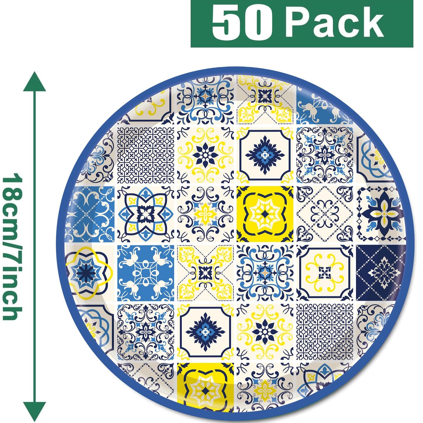 50PCS Capri Lemon Party Supplies 7"Capri Lemon Paper Plates Blue Tiles