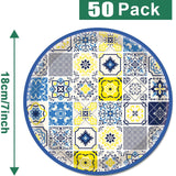 50PCS Capri Lemon Party Supplies 7"Capri Lemon Paper Plates Blue Tiles