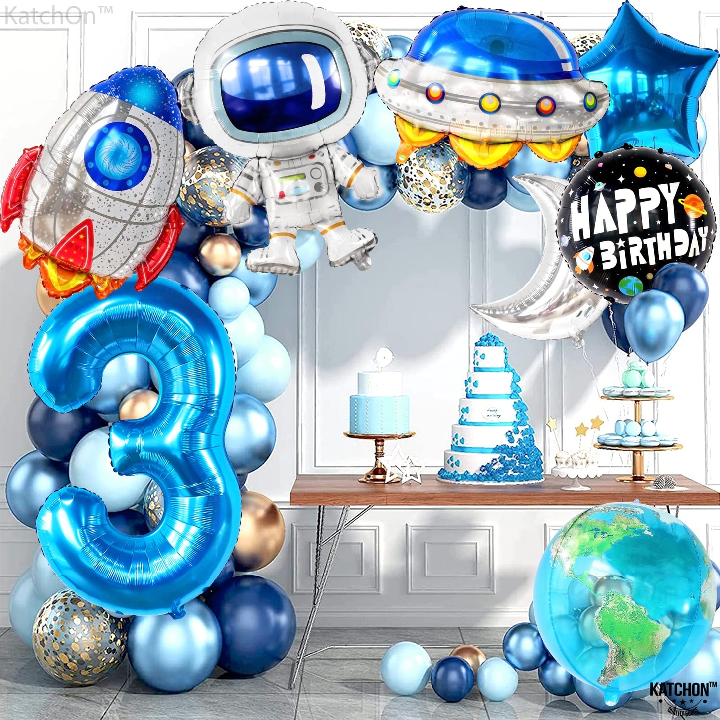 Big Outer Space 3 Year Old Birthday Balloons - Pack of 8 | 3