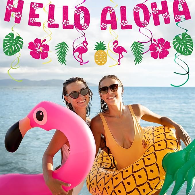 Hawaiian Aloha Luau Flamingo Party Decorations Supplies 21pcs Hello