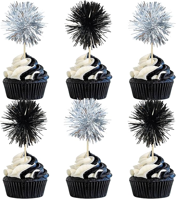 Gyufise 30Pcs Foil Firework Cupcake Toppers Sparkle Tinsel Cake #18