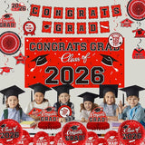 Red Themed 2026 Graduation Decorations Set Congrats Grad Banner