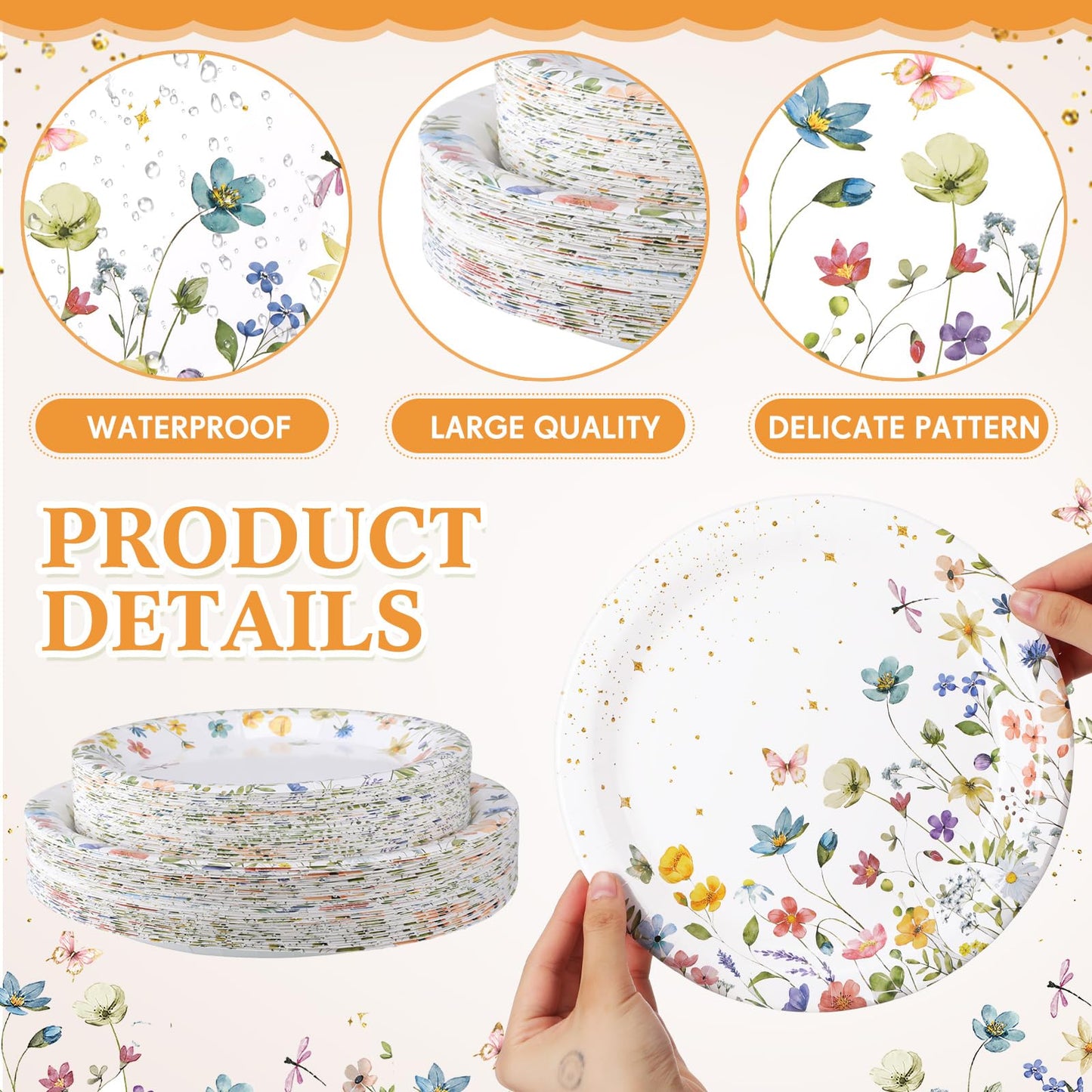 Mumufy 100 Pack Floral Paper Plates 9" & 7" Disposable Wildflower