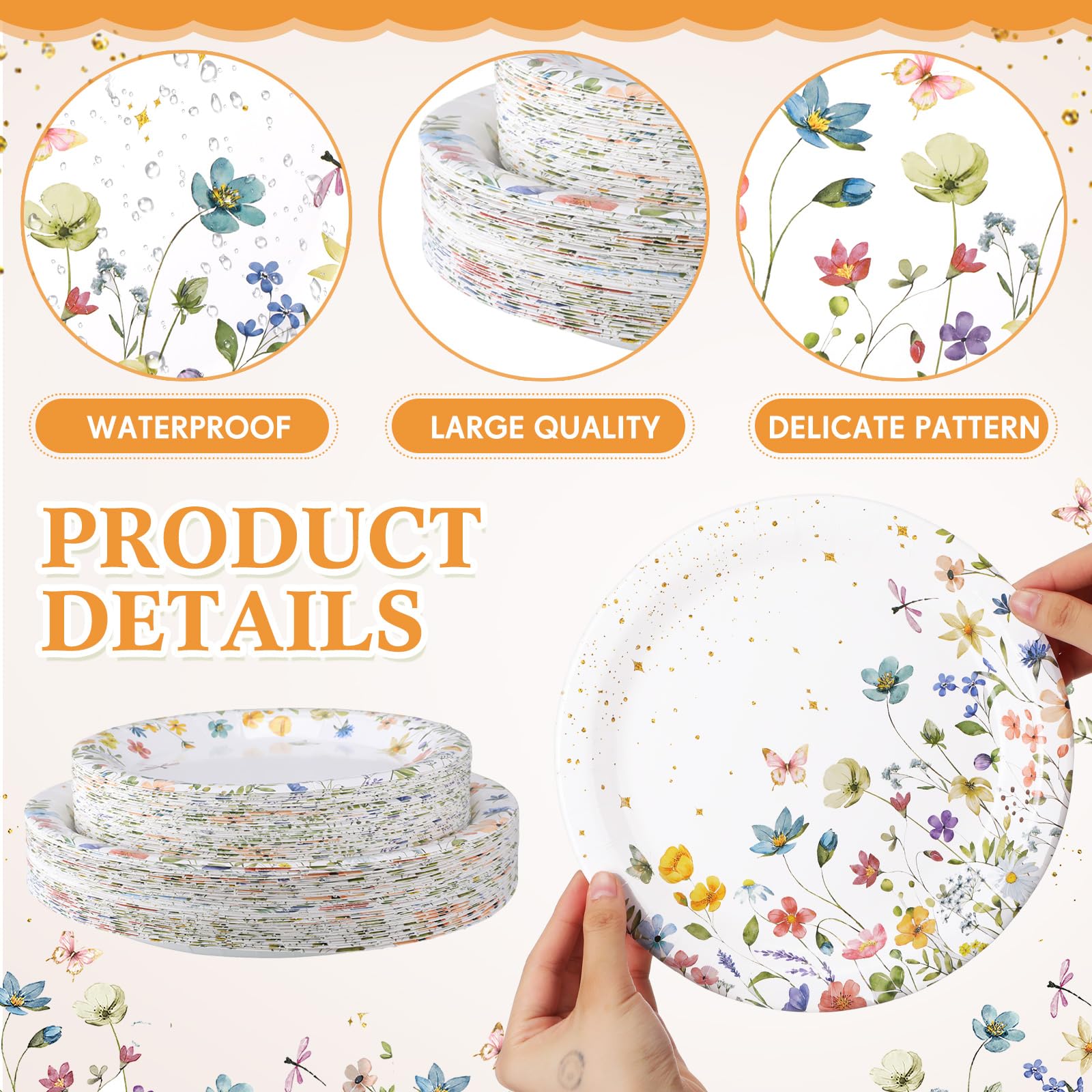 Mumufy 100 Pack Floral Paper Plates 9" & 7" Disposable Wildflower