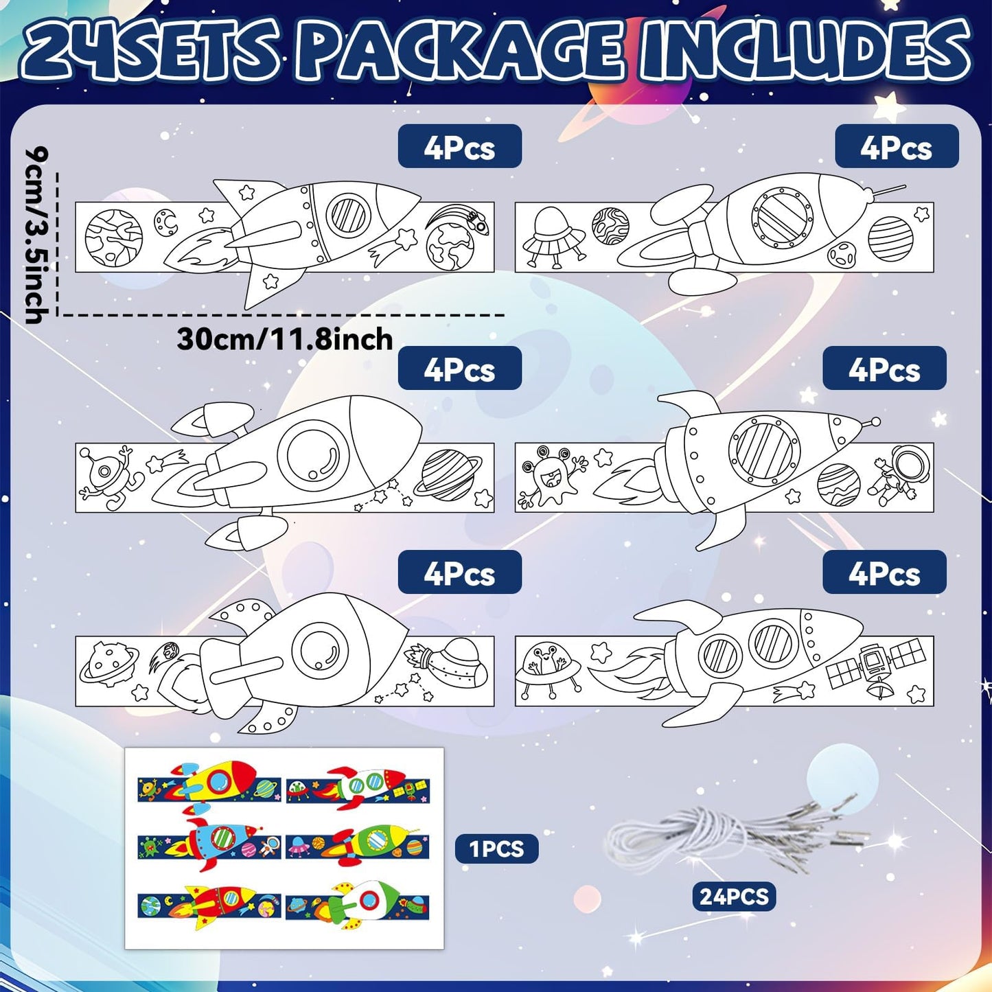 24 Sets Space Paper Headbands Craft Kits for Color Your Own