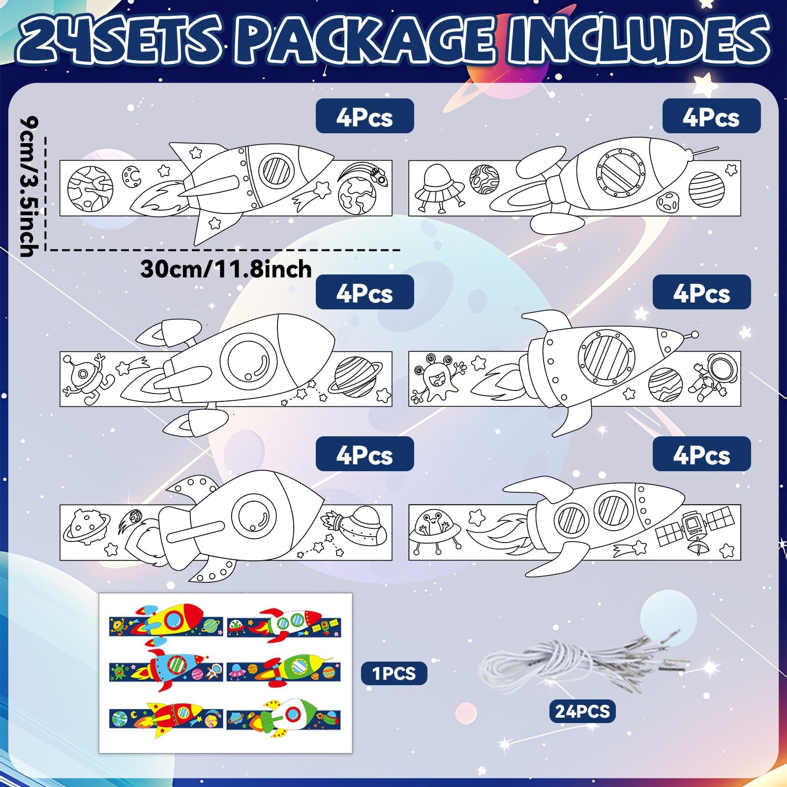 24 Sets Space Paper Headbands Craft Kits for Color Your Own