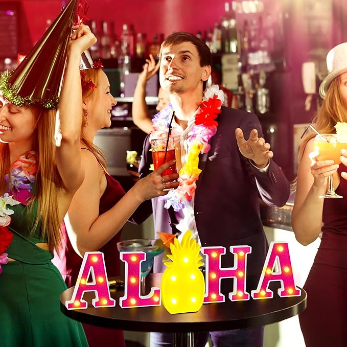 5 Pcs Hawaiian Luau Aloha Party Decoration Aloha Letter LED