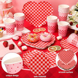 96 Pcs Valentine's Day Party Supplies Set for 24 Guests Red Checked