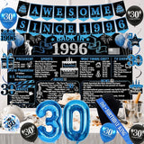 30th Birthday Decorations for Men 20PCS Black Blue Back in 1996