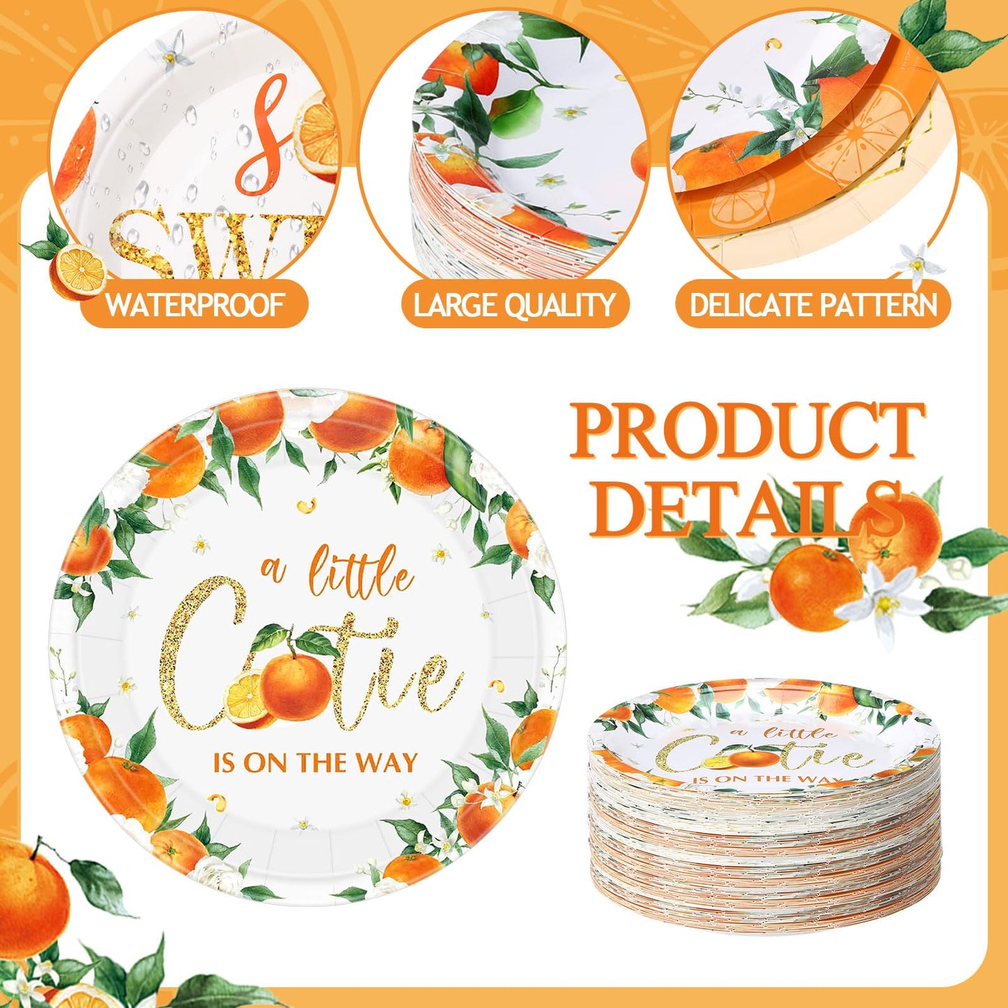 Funnymoom 60 Pcs 7 Inch Little Cutie Paper Plates Orange Baby Shower