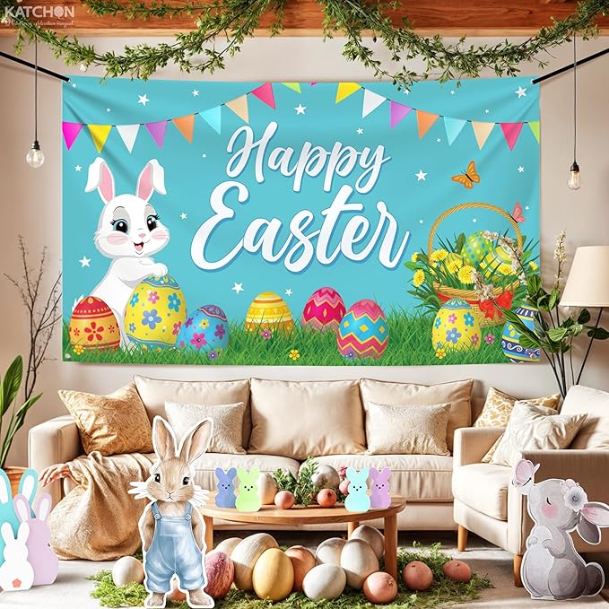 Happy Easter Banner Decorations XtraLarge 72x44 Inch Easter
