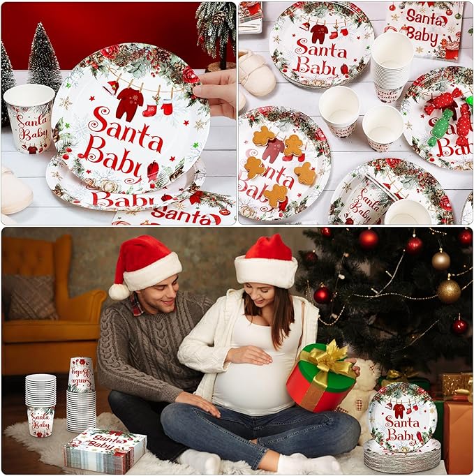 200 Pcs Baby Shower Paper Plates Cups Napkins Party Supplies