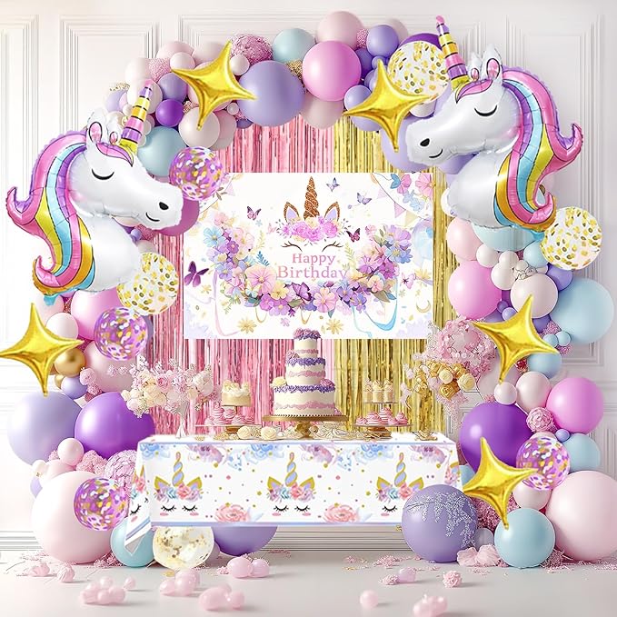 Unicorn Party Decorations Kit 135 Piece Set with 3D Foil Balloons