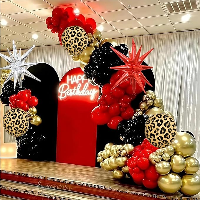 Red Black Gold Balloon Arch Garland Kit Leopard Cheetah Print Party