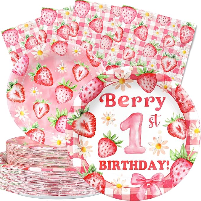 Berry First Birthday Party Supplies for 40 Guests Strawberry Plates