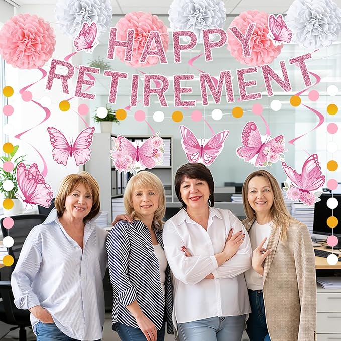 14pcs Pink Retirement Party Decorations for Women Butterfly Pink