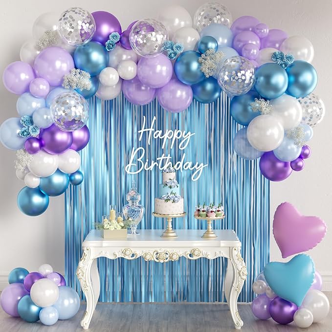 157Pcs Mermaid Party Balloons Garland Arch Kit with Fringe Curtain