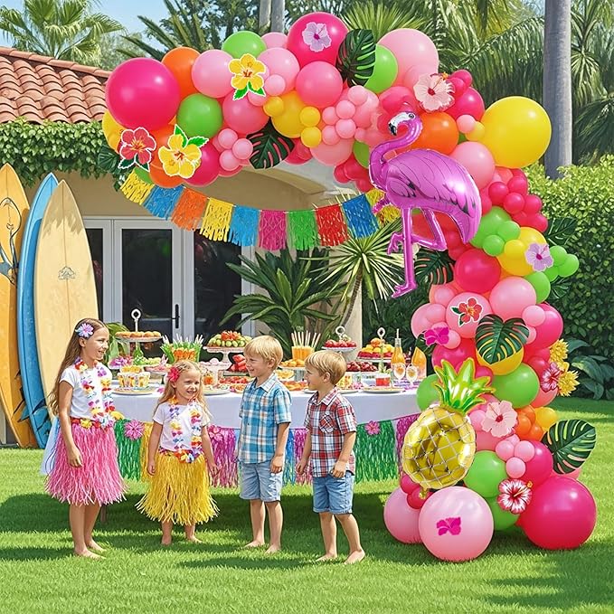 Summer Tropical Balloon Arch Kit Hot pink yellow orange Balloon Luau