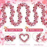 Valentines Day Garland with Hearts 50 Ft Pink Red Glitter Tinsel