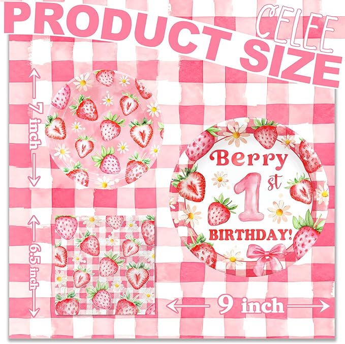 Berry First Birthday Party Supplies for 40 Guests Strawberry Plates