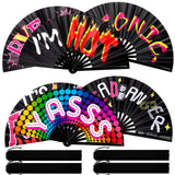 FairySandy 6 Pcs Large Hand Fan Rave Iconic Shade Bye Folding Bamboo