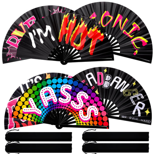 FairySandy 6 Pcs Large Hand Fan Rave Iconic Shade Bye Folding Bamboo