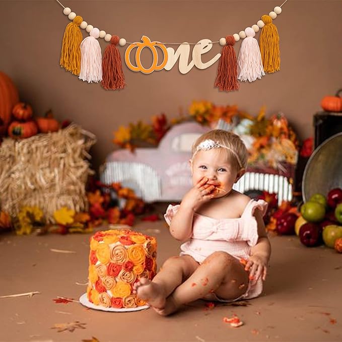 Pumpkin Tassel High Chair Banner 1st Birthday Decorations Fall