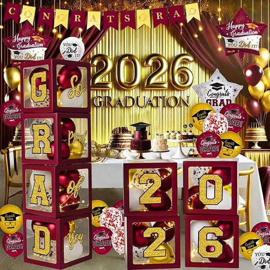 Graduation Decorations Class of 2026 - Maroon and Gold Graduation