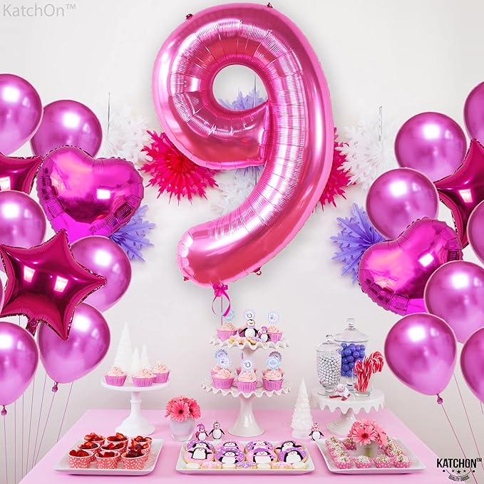 KatchOn, Giant Hot Pink Number 9 Balloon - 40 Inch | Foil 9 Birthday
