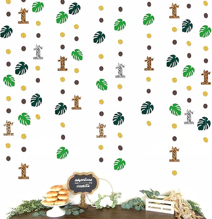 Wild One Jungle Theme Decorations Palm Leaf Dot Circle Garland