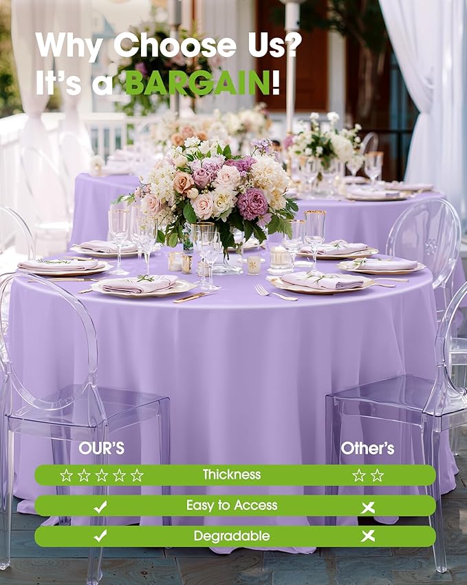 Pureegg Plastic Table Cloth Disposable 10 Pack, 84'' Round Table