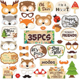 35 PCS Woodland Animal Photo Booth Props Wild One Camping Forest