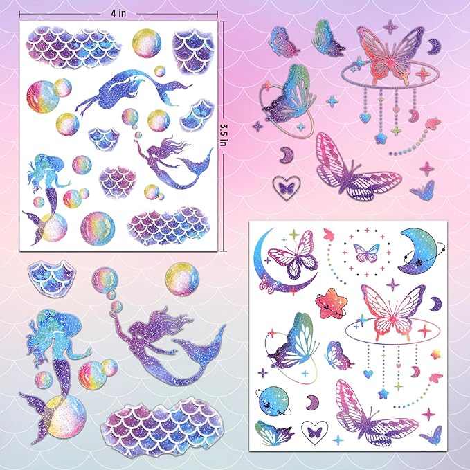 Ozepao Glitter Temporary Tattoos for Girls, 12 Sheets of Mixed