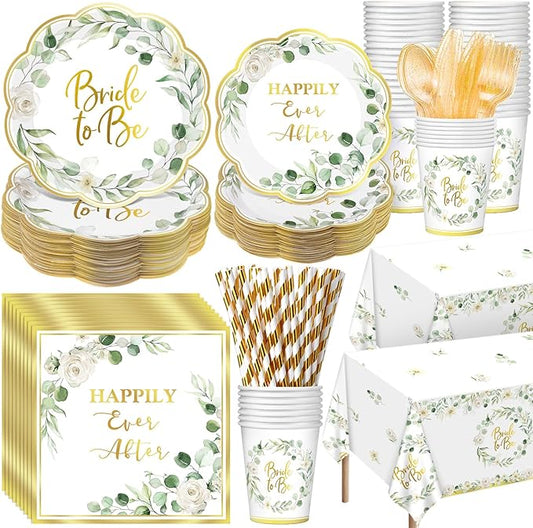 452 Pcs Sage Green Bridal Shower Decorations for 50 Eucalyptus