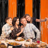KatchOn, Black and Orange Foil Fringe Curtain - XtraLarge 3.2x8 Feet,