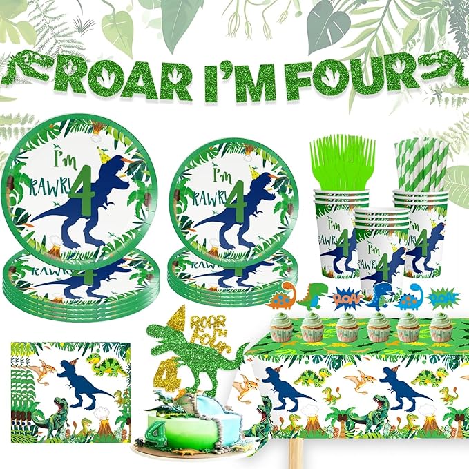 Dinosaur 4th Decorations Boy for Boy Roar Im Four Birthday Party