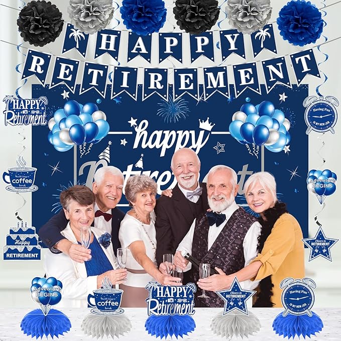 20PCS Retirement Party Decorations Kit for Men Blue Silver